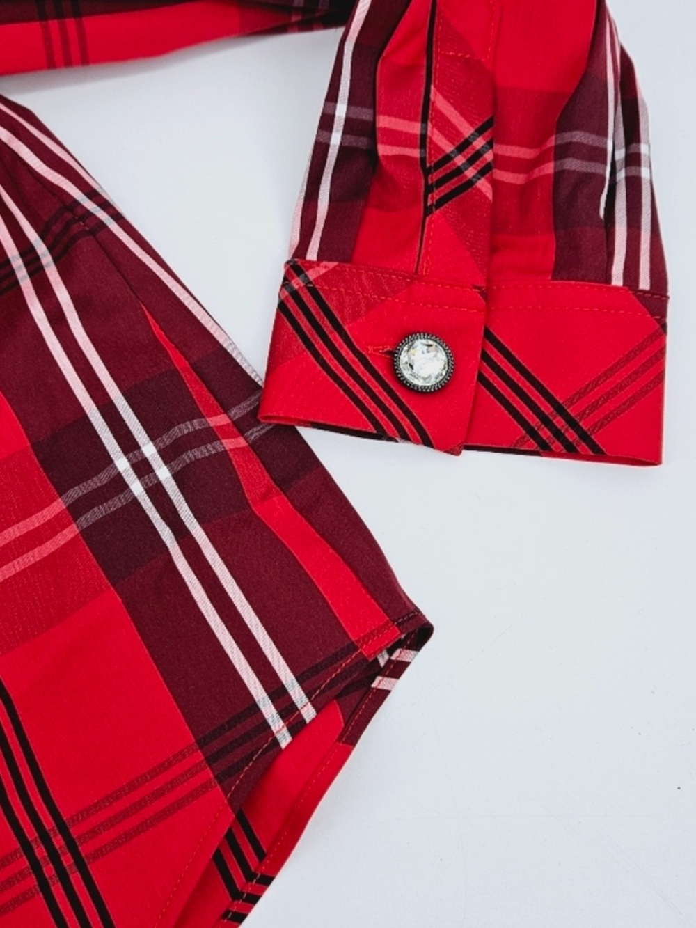Chico's Red Plaid Crystal Bling Holiday Christmas Blouse Button Down 3 XL 16 18 - Picture 12 of 16